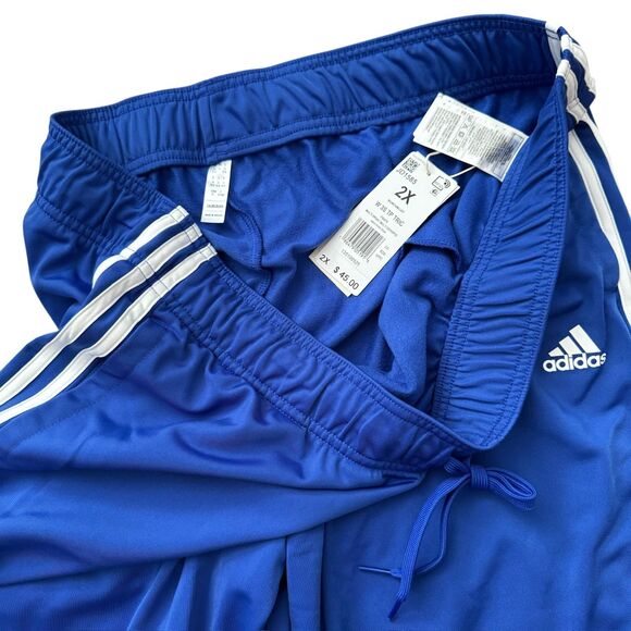 NWT ADIDAS Women's 3-Strips Plus Size Open Hem Blue Tricot Track Pants - Picture 2 of 3